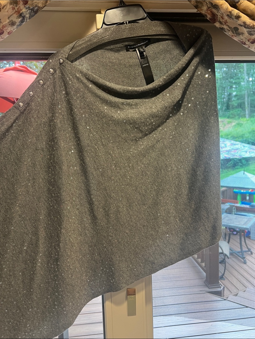 NWOT size S White House Black Market Gray Asymmetrical Sparkle poncho